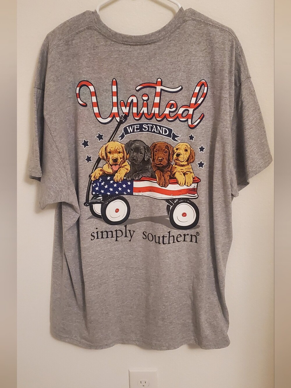 Simply Southern Gray 'United We Stand' Puppy Wagon Tee Size 2XL Double Sided
